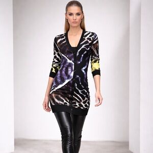 Marc Cain Animal Print Cardigan Dress Multicolor Knit Tunic Button Front